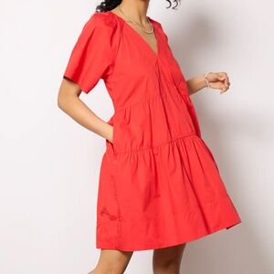 EVEREVE Ashlyn Cotton Shift Dress Coral XS NWOT Summer Casual Flowy Tiered
